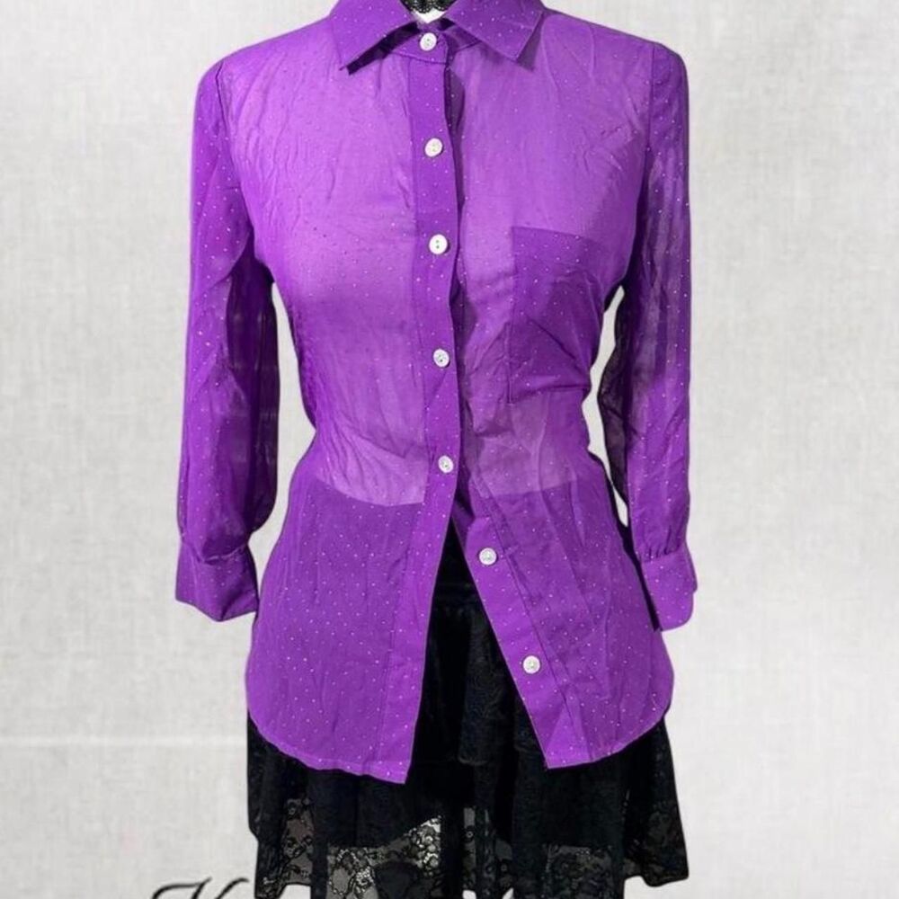 Fairy Goth Purple Sparkle Glamour Open Back Long Sleeve Button Up Top
